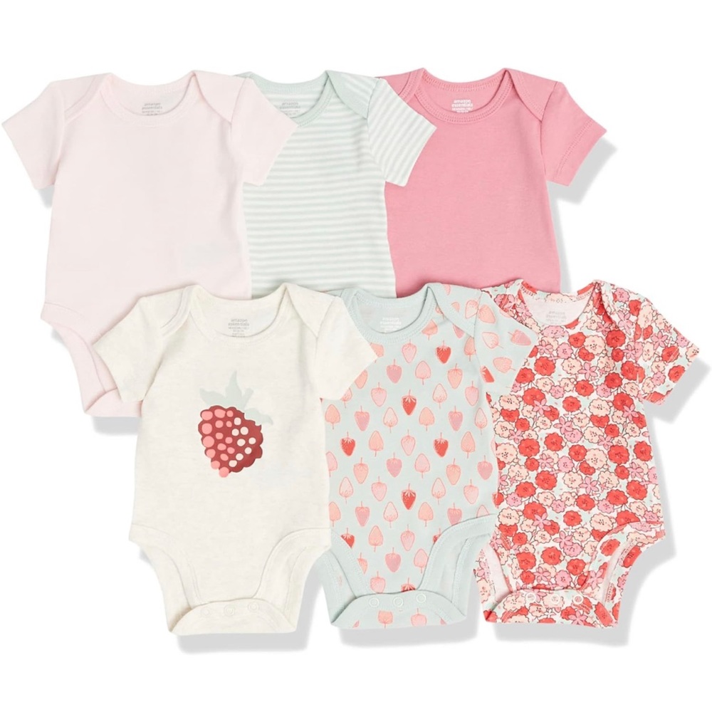 Amazon Essentials Pack of 6 Baby👶🏼Girls'👧🏻Short-Sleeve Bodysuits Sz NB
